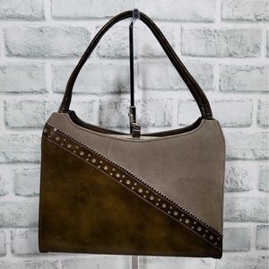 Vintage 60s Lennox Bags Two‎ Tone Green Grey Leather Vinyl Shoulder Bag Purse